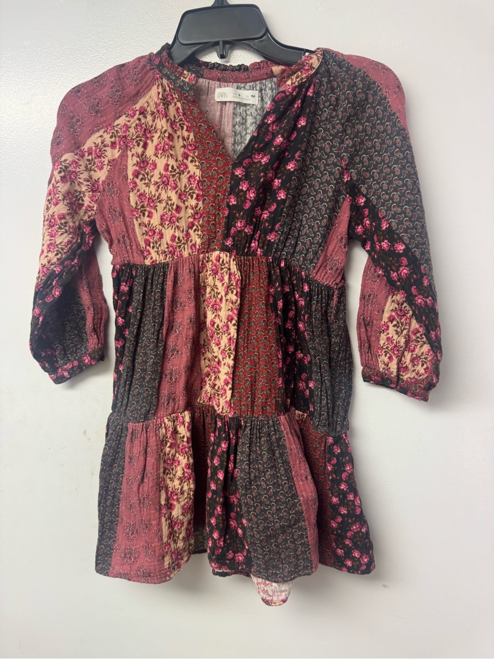 Zara Girls Patchwork Floral Prairie Boho Babydoll Dress Size 9 134 Western B9 - Picture 4 of 9